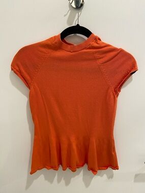 H&M Bright Orange Short-Sleeve Peplum Knit Top
